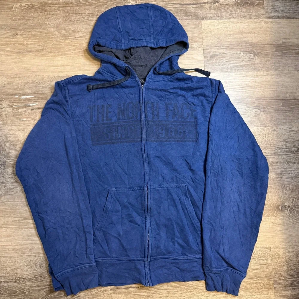 The North Face Mens Navy Blue Graphic Full Zip Hoodie Sweatshirt Large 1966 Logo